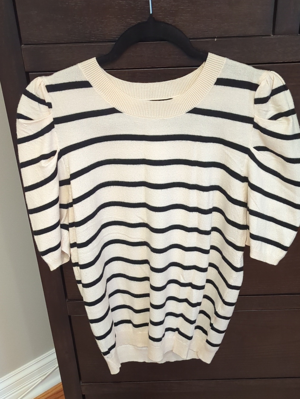 Classic Crewneck Striped Sweater in Cream and Black